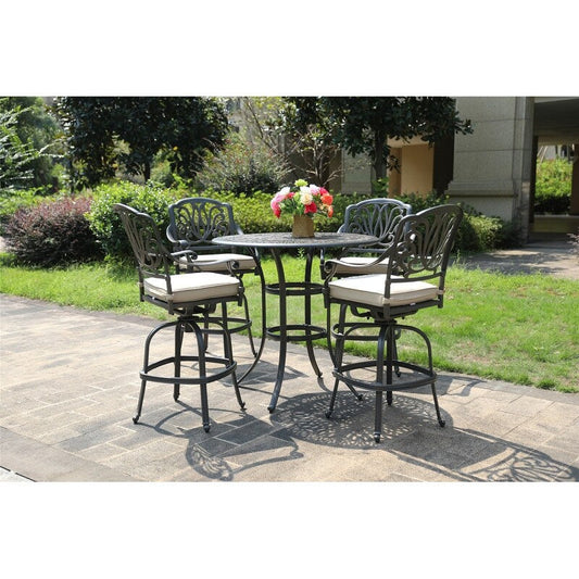 Saratoga 5 Piece Alumium Bar Set with Cushions, 42 Round Bar Table