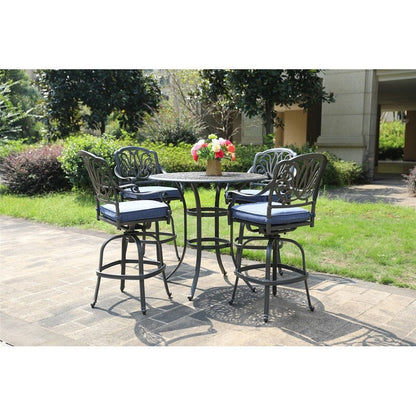 Saratoga 5 Piece Alumium Bar Set with Cushions, 42 Round Bar Table