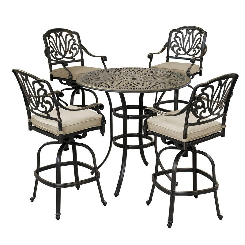 Saratoga 5 Piece Alumium Bar Set with Cushions, 42 Round Bar Table