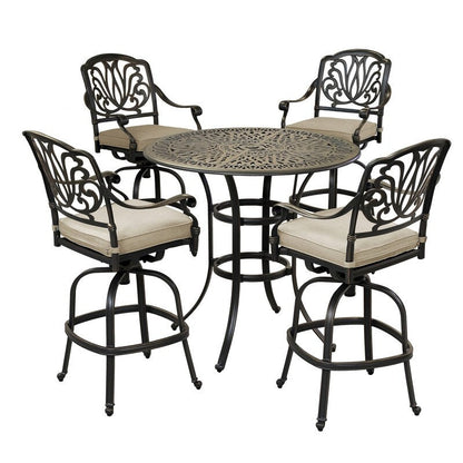 Saratoga 5 Piece Alumium Bar Set with Cushions, 42 Round Bar Table