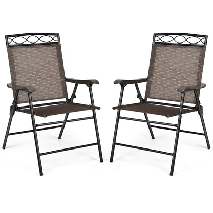 Set of 2 Patio Chairs Outdoor Folding Lawn Chairs with Steel Frame