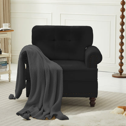 Set of 3 Chenille Sofa Set for Living Room, Button-Tufted & Nailhead Upholstery, Solid Rubberwood Legs