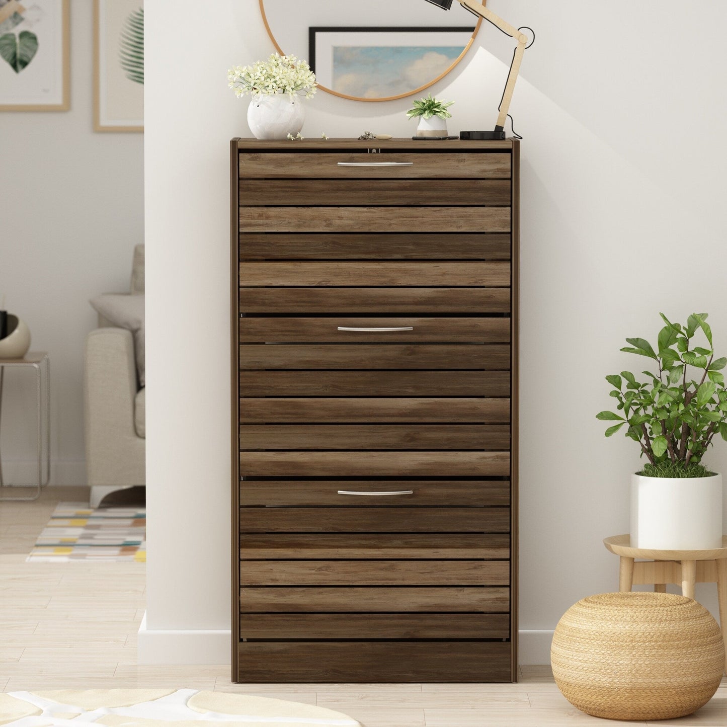 Shoe Cabinet Narrow Shoe Cabinet with 3 Flip Door Space Saving 3 Color