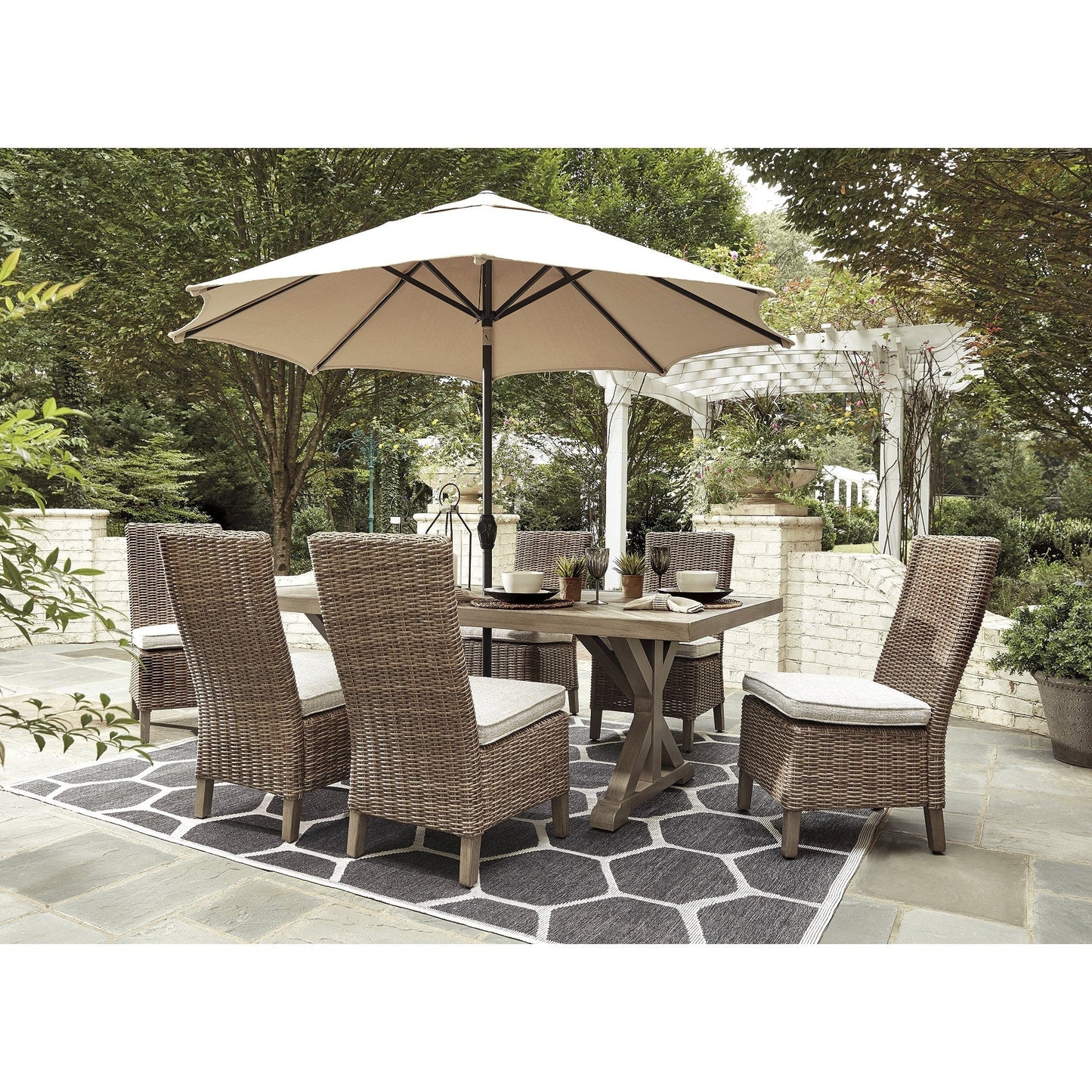 Signature Design by Ashley Beachcroft Beige 7-Piece Outdoor Dining Package - 84.25 W x 42.25 D x 29.25 H