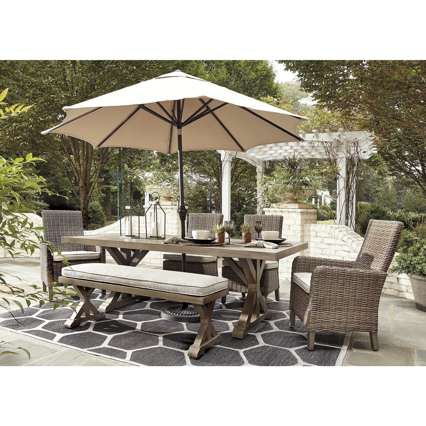 Signature Design by Ashley Beachcroft Beige 7-Piece Outdoor Dining Package - 84.25 W x 42.25 D x 29.25 H