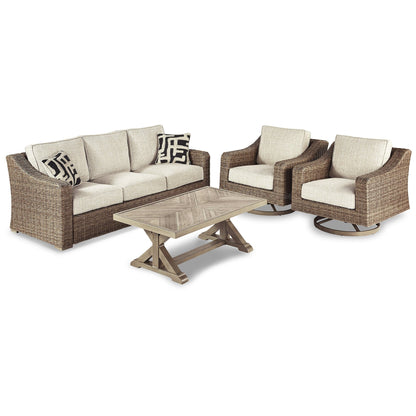 Signature Design by Ashley Beachcroft Brown/Beige 4-Piece Outdoor Conversation Set - 82.25 W x 37.75 D x 34.63 H