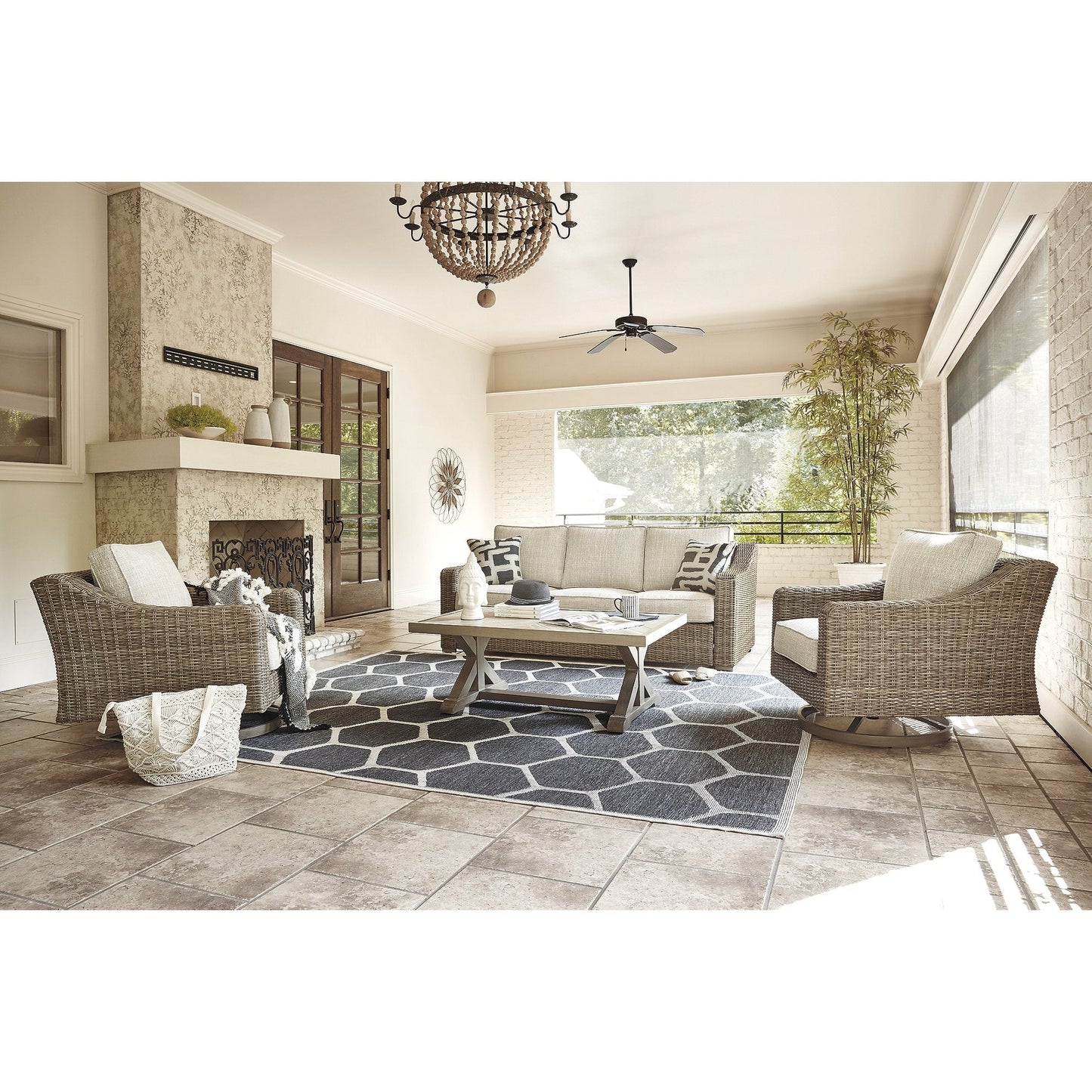 Signature Design by Ashley Beachcroft Brown/Beige 4-Piece Outdoor Conversation Set - 82.25 W x 37.75 D x 34.63 H