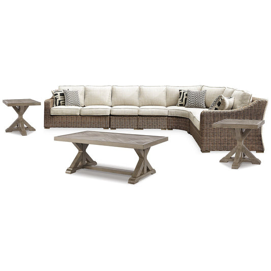 Signature Design by Ashley Beachcroft Brown/Beige 8-Piece Outdoor Seating Package - 107 W x 37.75 D x 34.63 H
