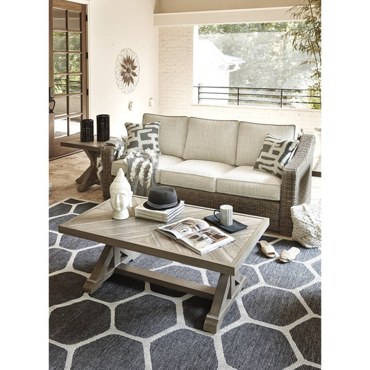 Signature Design by Ashley Beachcroft Brown/Beige Beachcroft Nuvella Sofa with Coffee and End Table - 83W x 37D x 36H