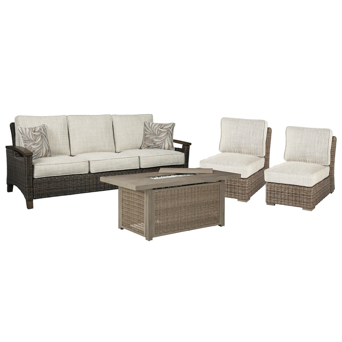 Signature Design by Ashley Beachcroft Brown/Beige Outdoor Sofa, Lounge Chairs and Fire Pit - 83W x 37D x 36H