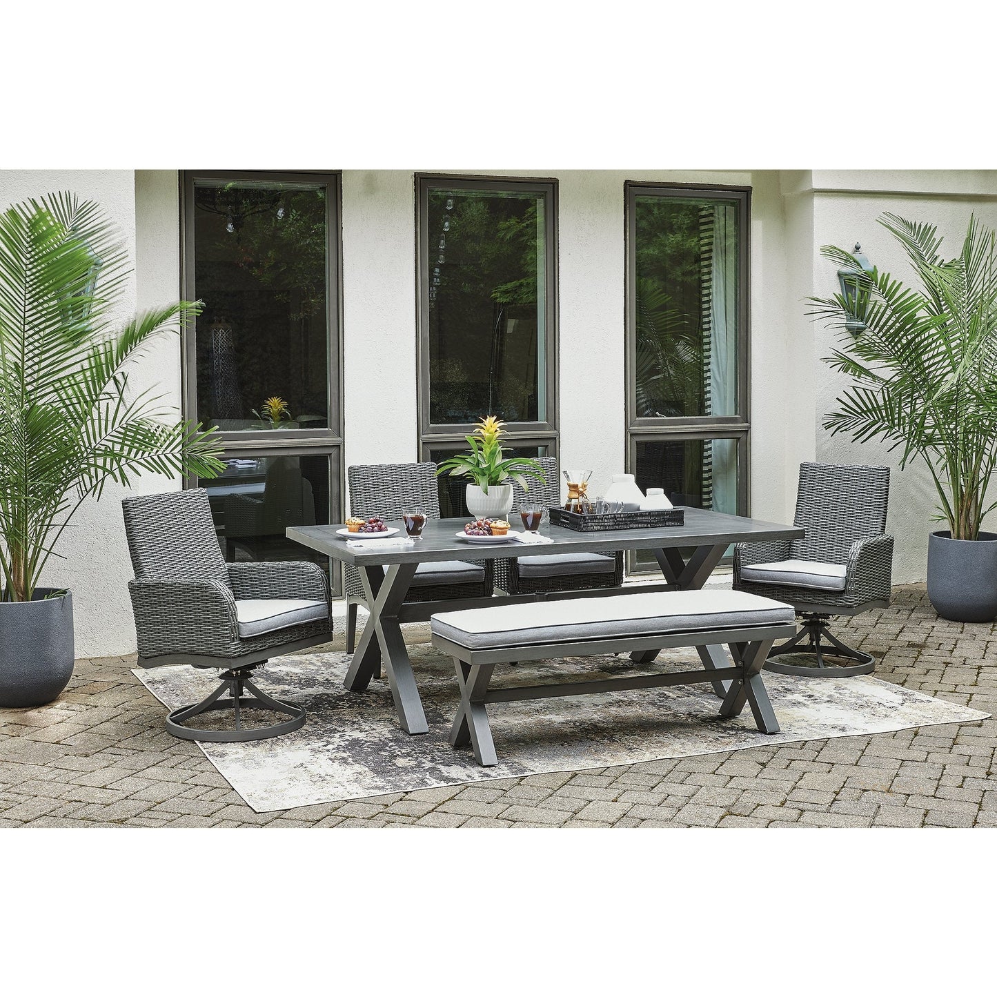 Signature Design by Ashley Elite Park Gray 6-Piece Outdoor Dining Package - 80W x 42D x 29H