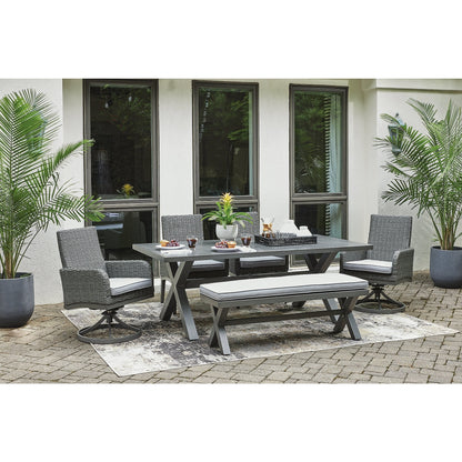 Signature Design by Ashley Elite Park Gray 6-Piece Outdoor Dining Package - 80W x 42D x 29H