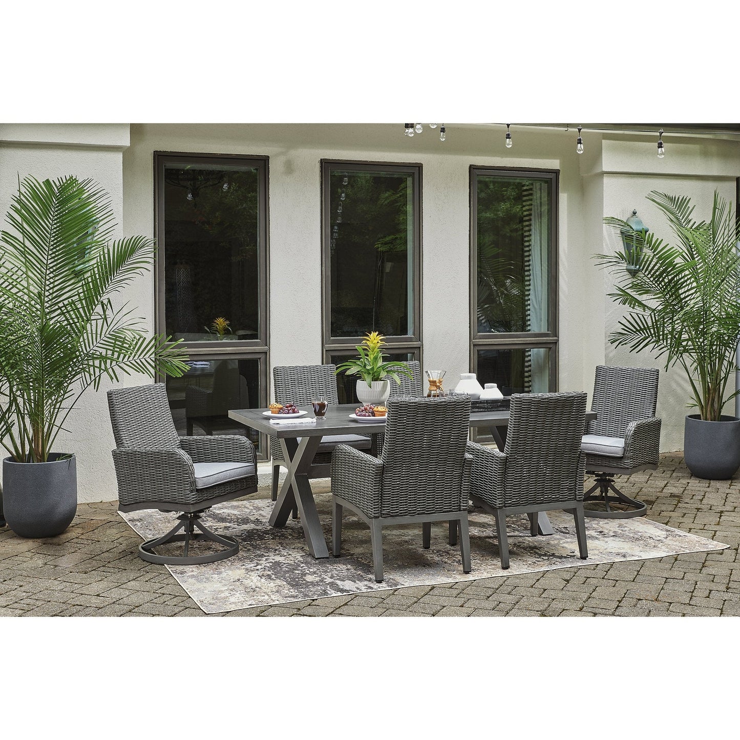 Signature Design by Ashley Elite Park Gray 7-Piece Outdoor Dining Package - 80W x 42D x 29H