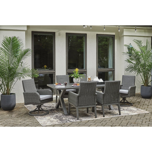 Signature Design by Ashley Elite Park Gray 7-Piece Outdoor Dining Package - 80W x 42D x 29H