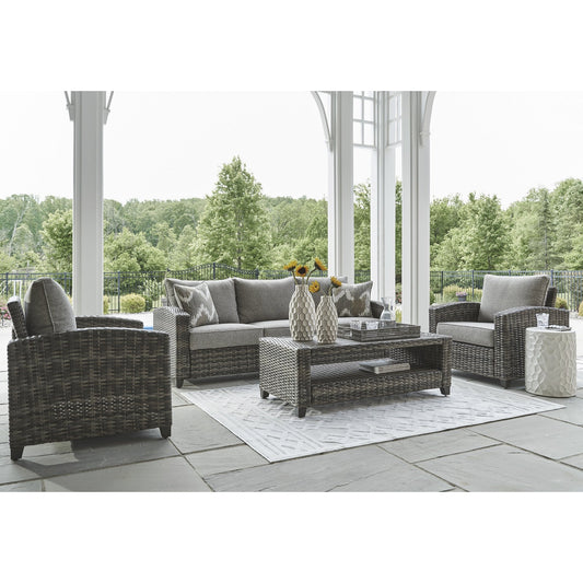 Signature Design by Ashley Oasis Court Gray Outdoor Sofa/Chairs/Table Set (Set of 4) - 81.25 W x 30.63 D x 36 H