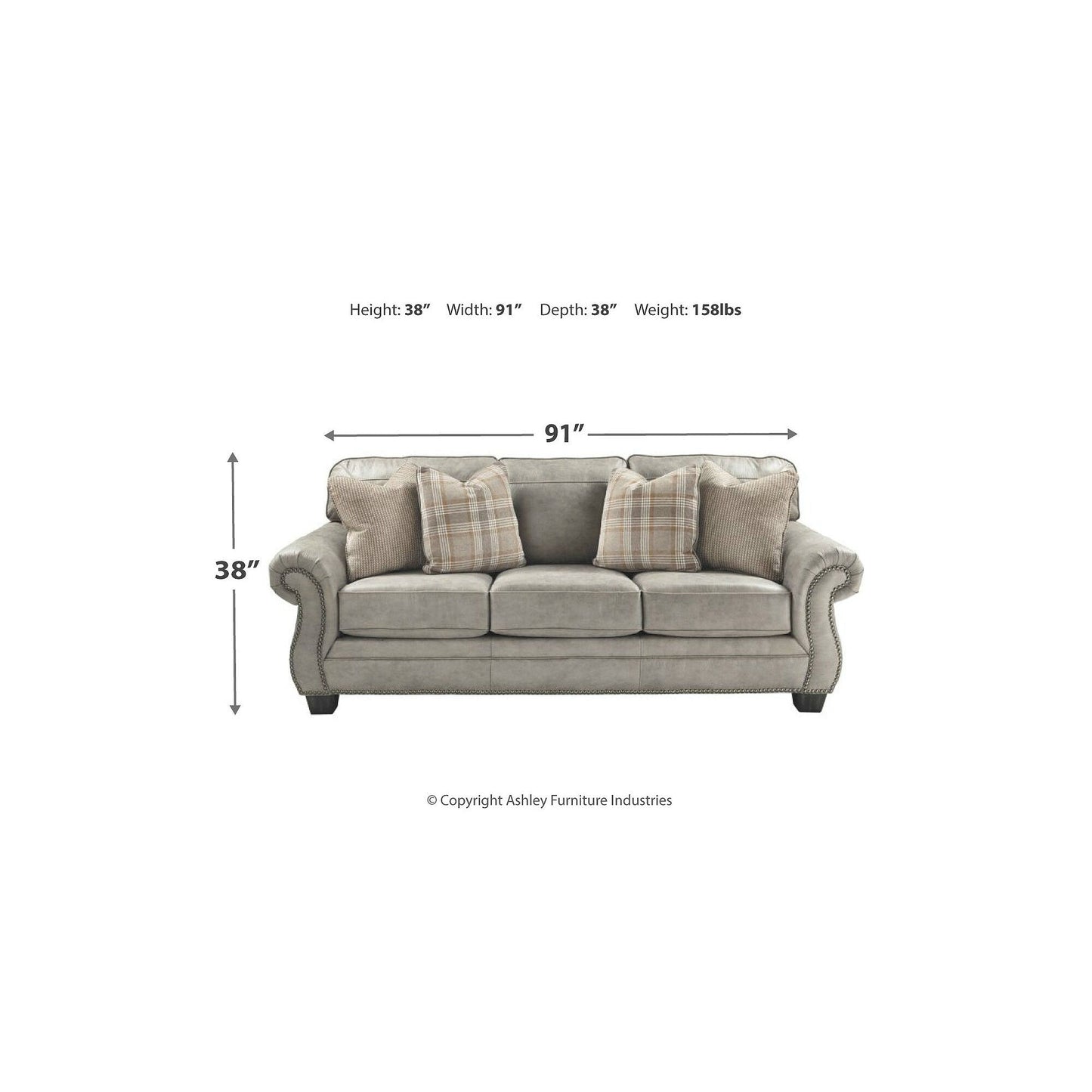 Signature Design by Ashley Olsberg Steel Sofa - 91 W x 38 D x 38 H