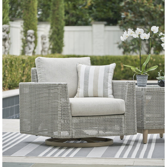 Signature Design by Ashley Seton Creek Gray Outdoor Swivel Lounge with Cushion - 36.38 W x 35 D x 36 H