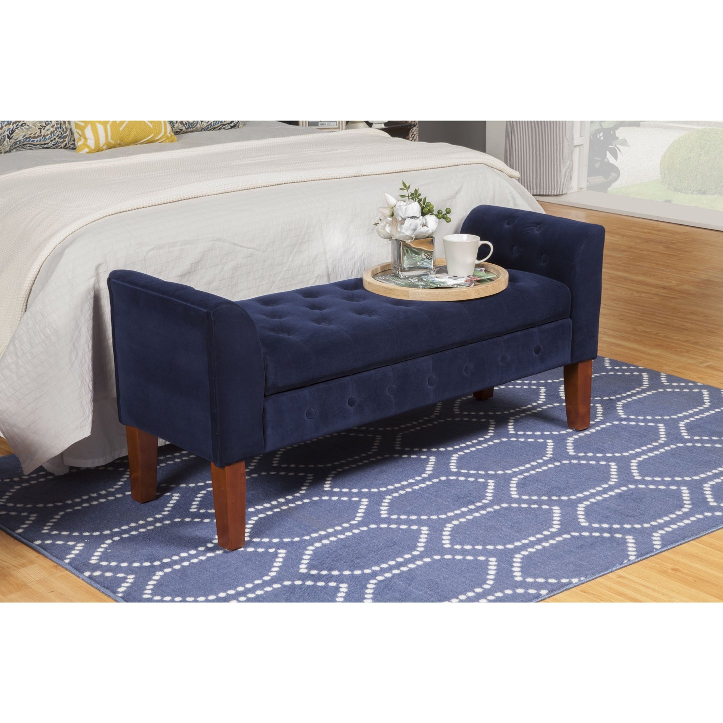 Copper Grove Malakoff Navy Velvet Storage Bench/ Settee