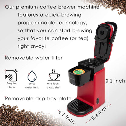 Single Cup Coffee Maker, Personal Single Serve Coffee Machine, Compatible with KCup,One Touch Function Grey Coffee Maker