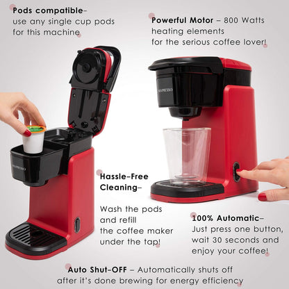 Single Cup Coffee Maker, Personal Single Serve Coffee Machine, Compatible with KCup,One Touch Function Grey Coffee Maker