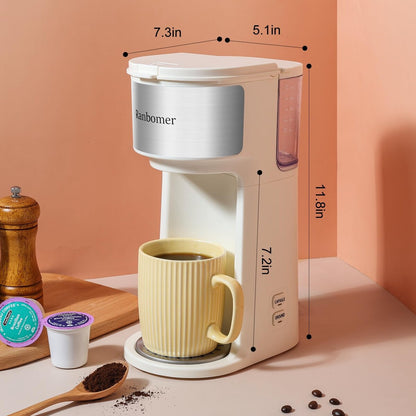Single Serve Coffee Maker, K Cup and Ground Coffee Machine 2 in 1, 6 to 14 Oz Brew Sizes, Mini One Cup Coffee Maker