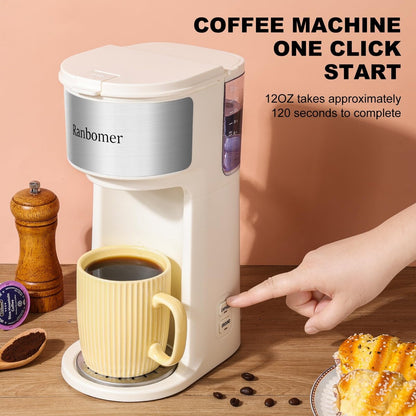 Single Serve Coffee Maker, K Cup and Ground Coffee Machine 2 in 1, 6 to 14 Oz Brew Sizes, Mini One Cup Coffee Maker