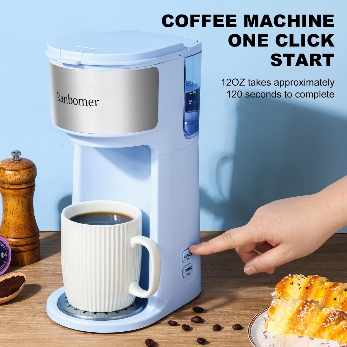 Single Serve Coffee Maker, K Cup and Ground Coffee Machine 2 in 1, 6 to 14 Oz Brew Sizes, Mini One Cup Coffee Maker