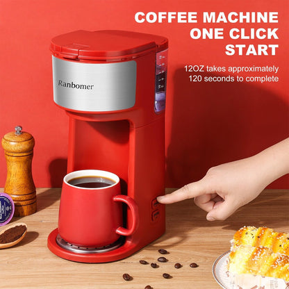 Single Serve Coffee Maker, K Cup and Ground Coffee Machine 2 in 1, 6 to 14 Oz Brew Sizes, Mini One Cup Coffee Maker