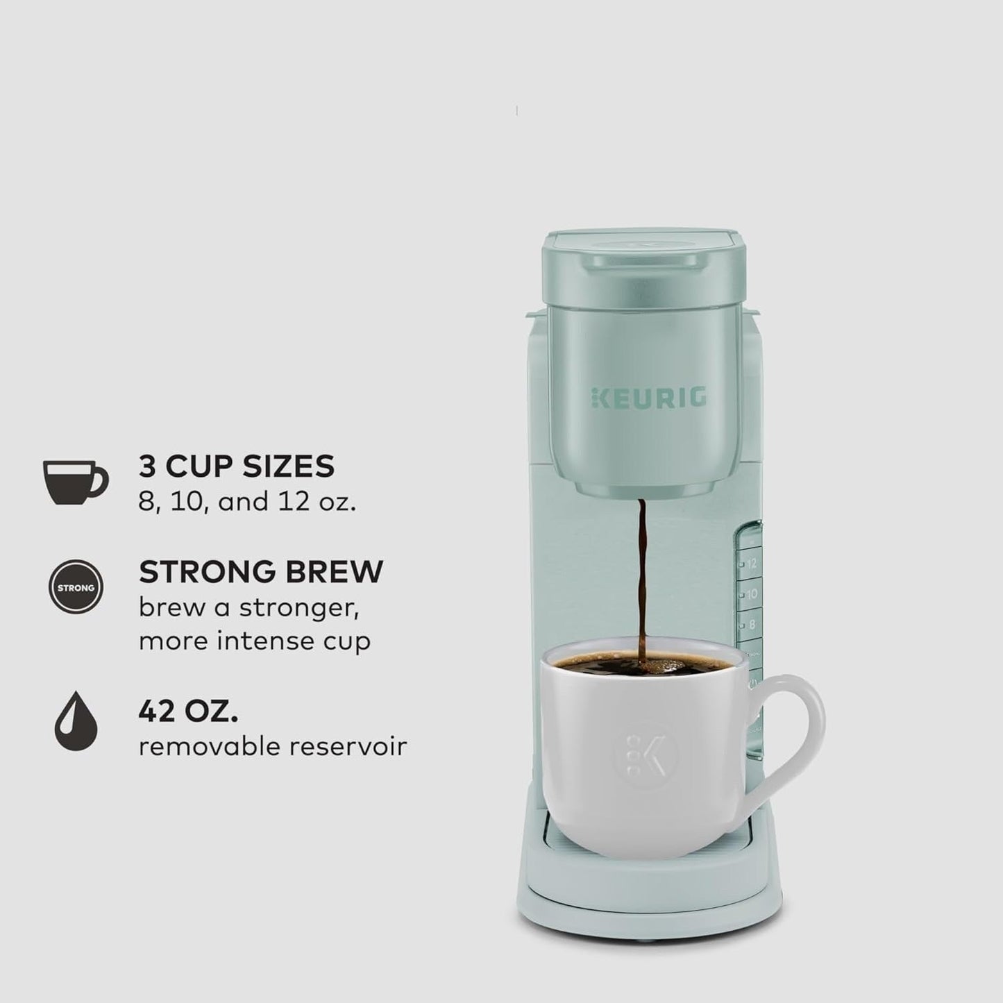 Single Serve K-Cup Coffee Maker, 3 Brew Sizes, Strong Brew, 42oz Reservoir, Mint