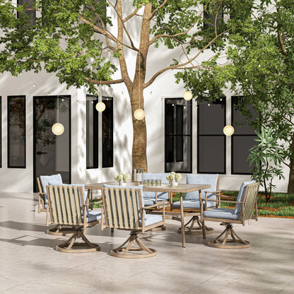 SleekLine 7-Piece Aluminum Patio Dining Set with Webbing Chair Back and Removable Cushions