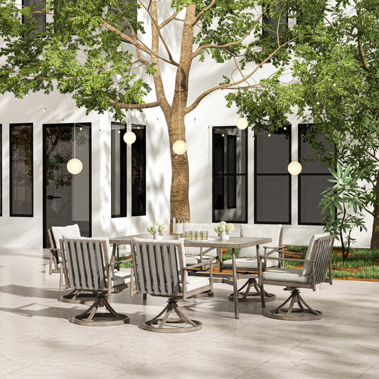 SleekLine 7-Piece Aluminum Patio Dining Set with Webbing Chair Back and Removable Cushions