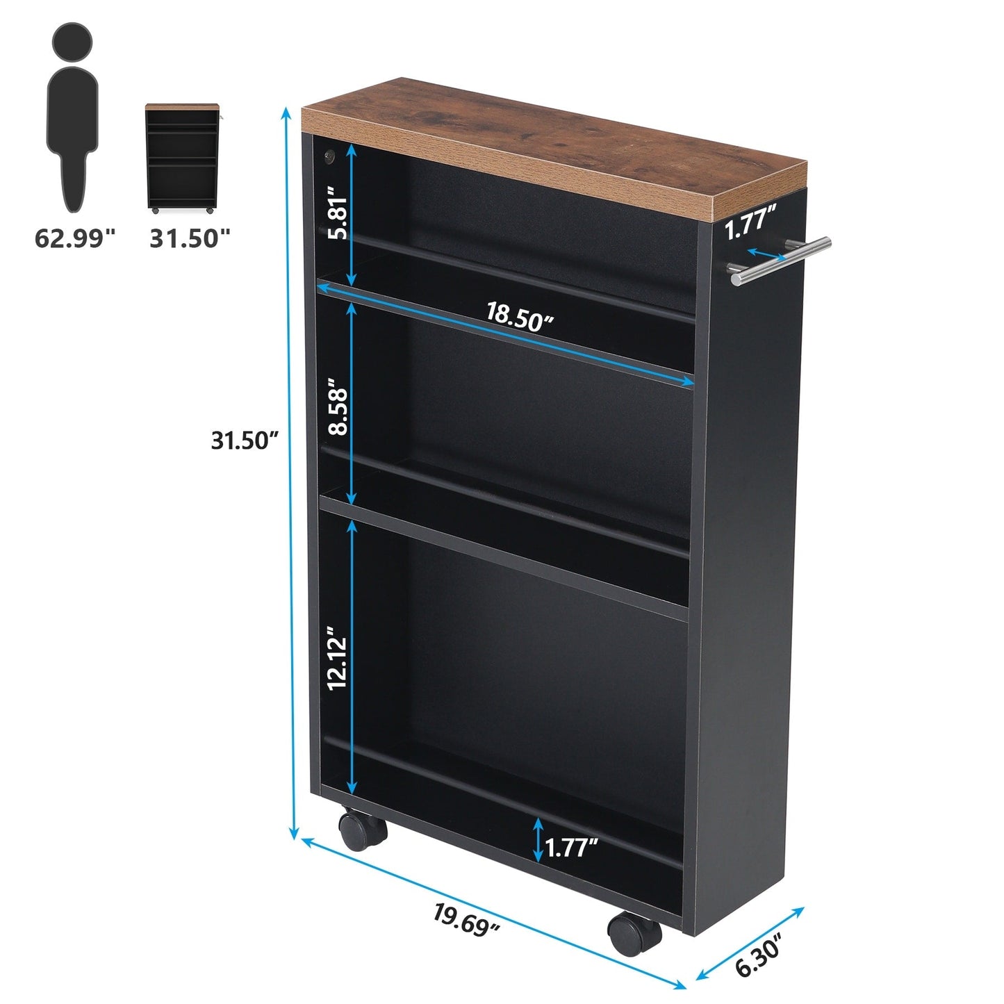 Slim Storage Cart, Rolling Narrow Kitchen Cart on Wheels - N/A