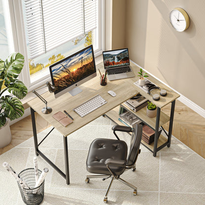 Small L Shaped Desk with Storage Shelves Corner Computer Desk