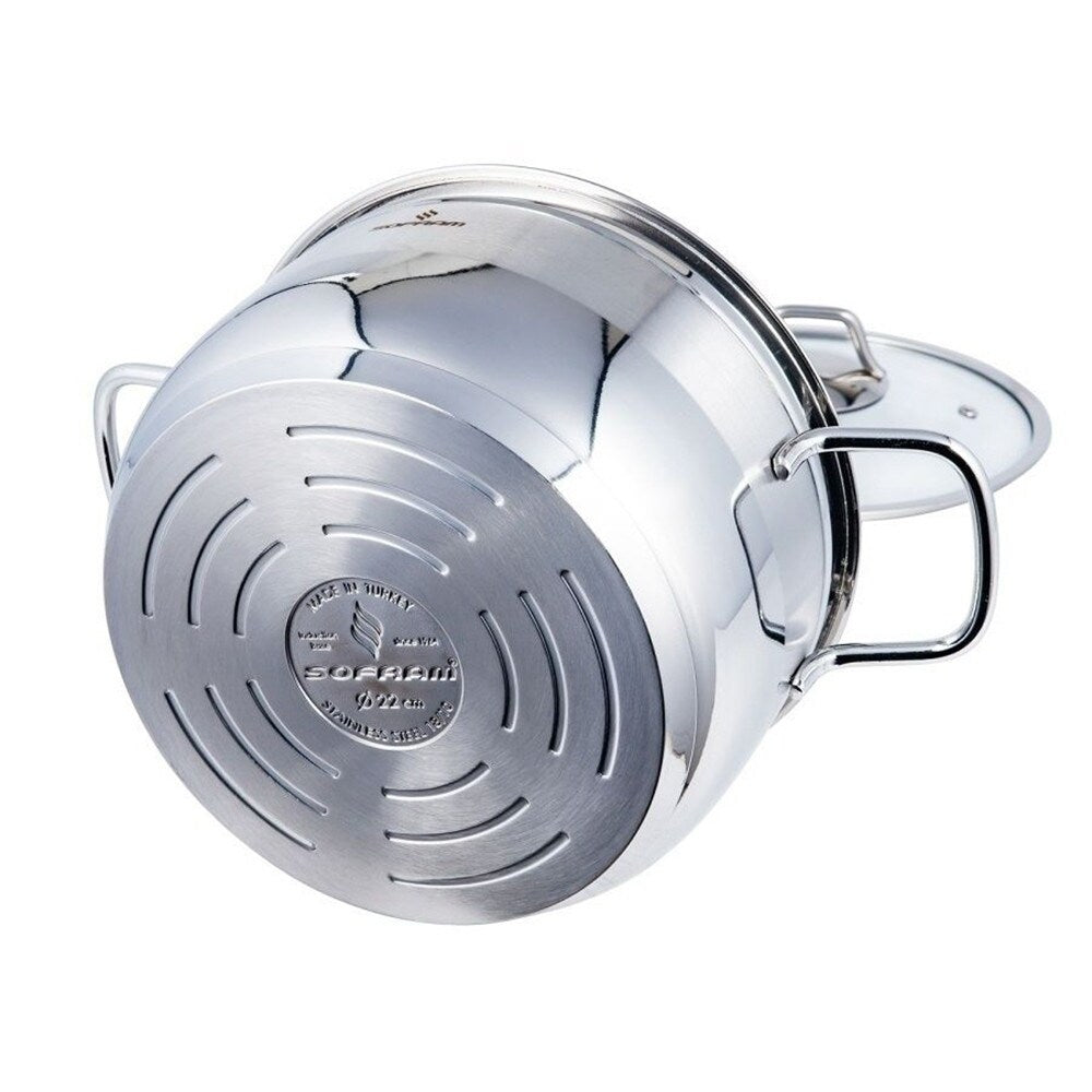Sofram 18/10 Stainless Steel Deep Stock Pot w/ Glass Lid