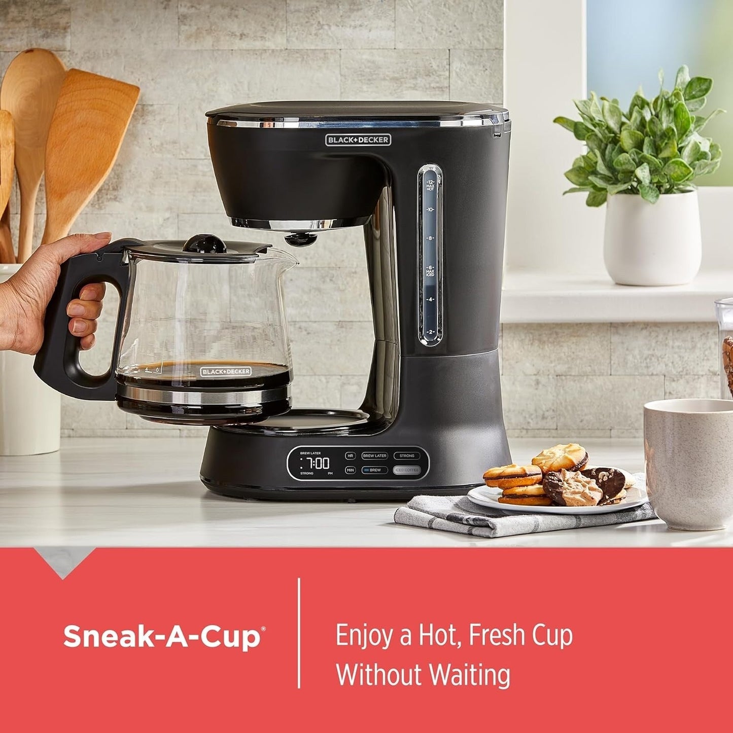 Split Brew 12-Cup Coffee Maker, Iced/Hot Coffee, Programmable, Quick Touch, 4-Hour Keep Warm