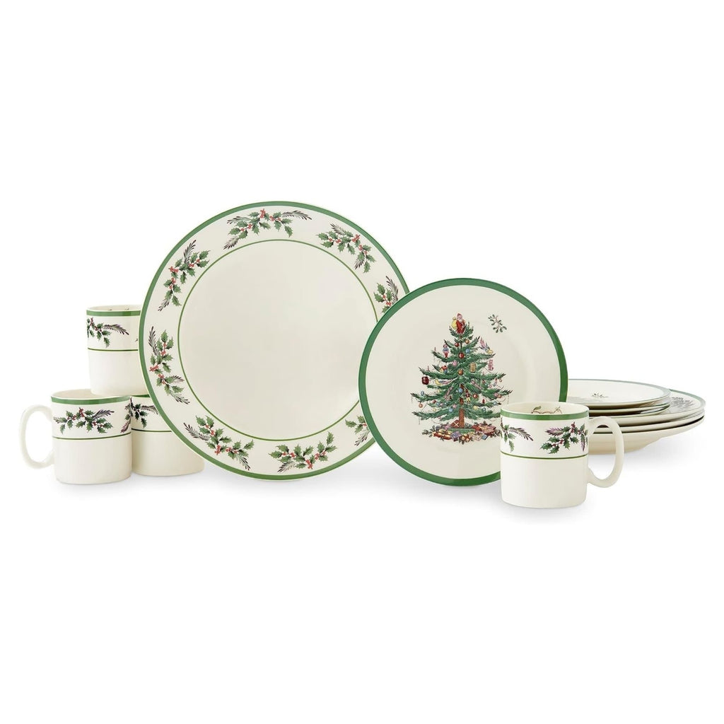Spode Christmas Tree Holly Fine Earthenware 12-Piece Dinnerware Set