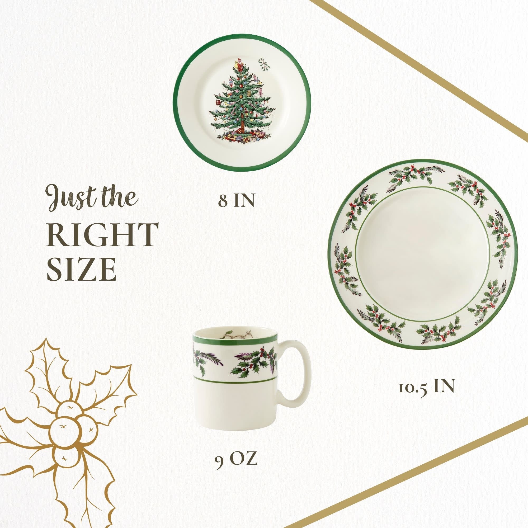 Spode Christmas Tree Holly Fine Earthenware 12-Piece Dinnerware Set