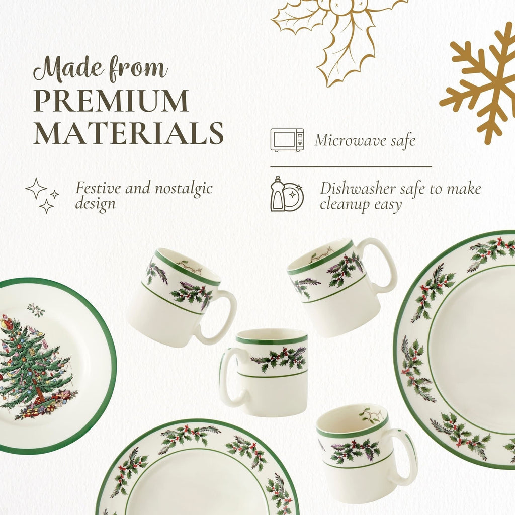 Spode Christmas Tree Holly Fine Earthenware 12-Piece Dinnerware Set