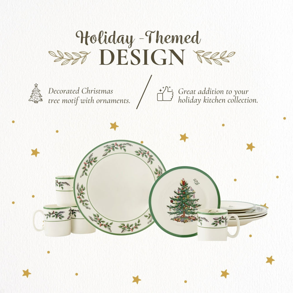 Spode Christmas Tree Holly Fine Earthenware 12-Piece Dinnerware Set