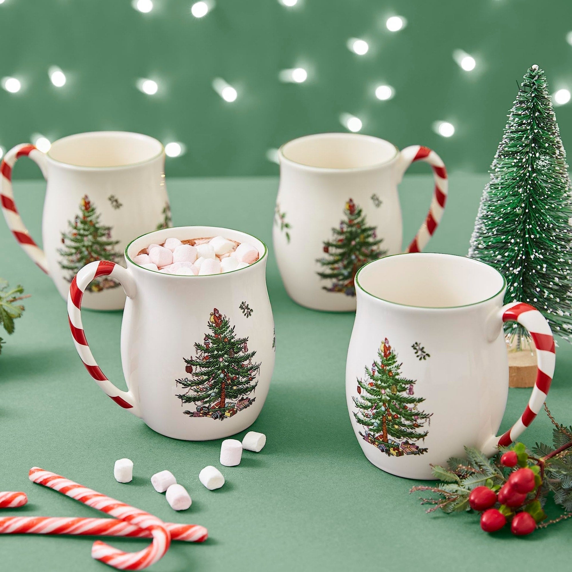 Spode Set of 4 Christmas Tree Peppermint Mugs