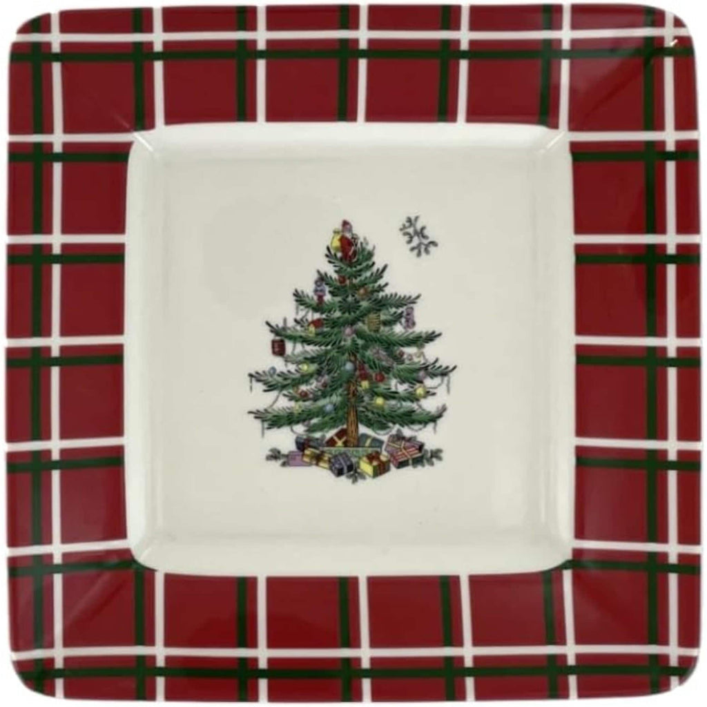 Spode Set of 4 Christmas Tree Square Plates - 7 L x 7 W