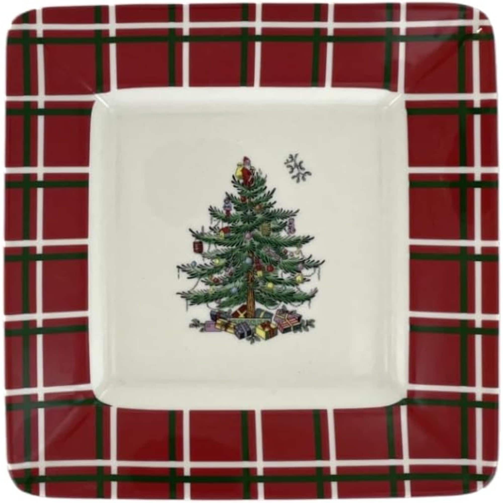 Spode Set of 4 Christmas Tree Square Plates - 7 L x 7 W