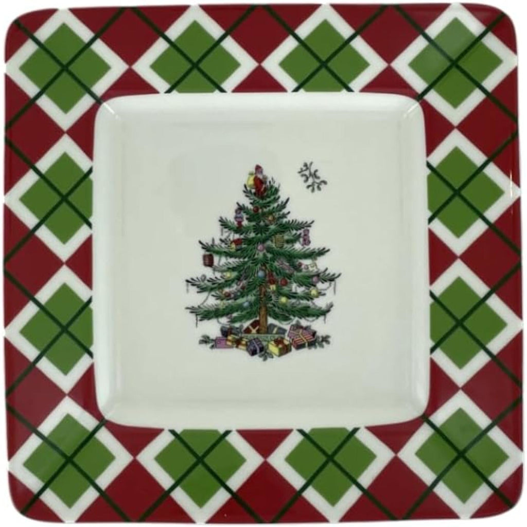 Spode Set of 4 Christmas Tree Square Plates - 7 L x 7 W