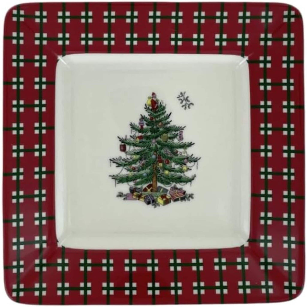Spode Set of 4 Christmas Tree Square Plates - 7 L x 7 W