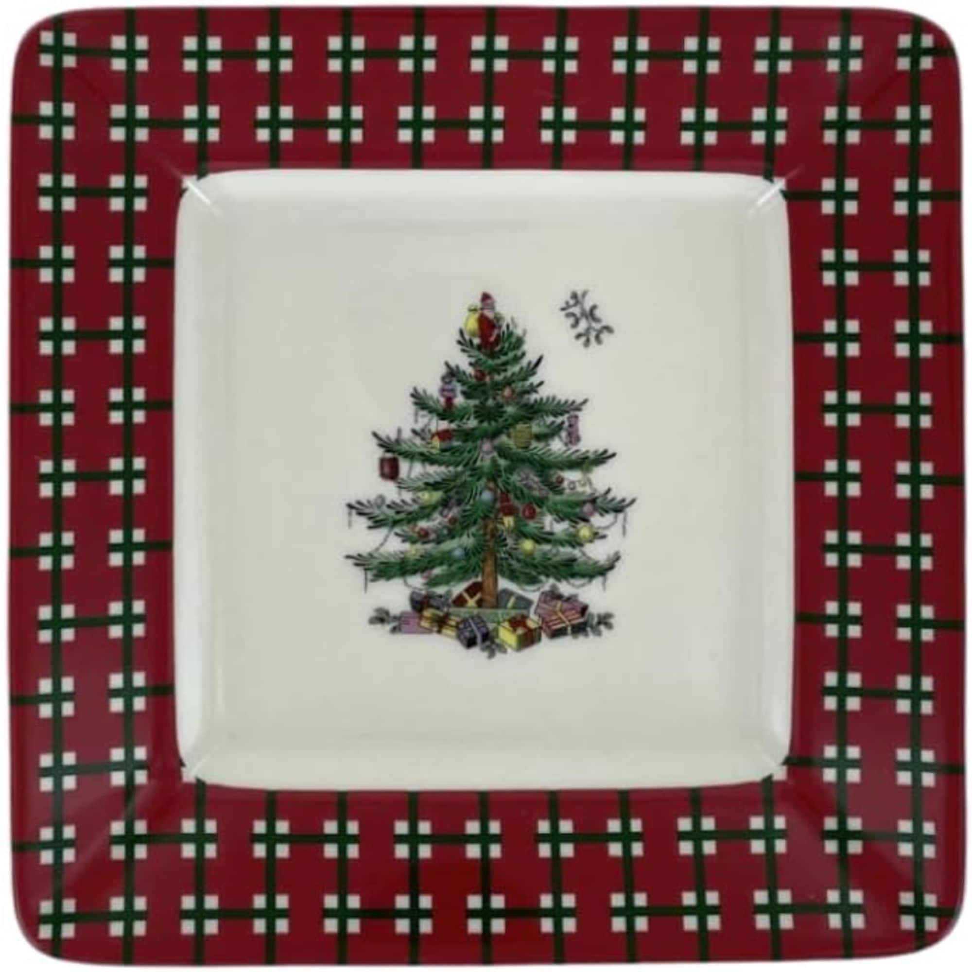 Spode Set of 4 Christmas Tree Square Plates - 7 L x 7 W