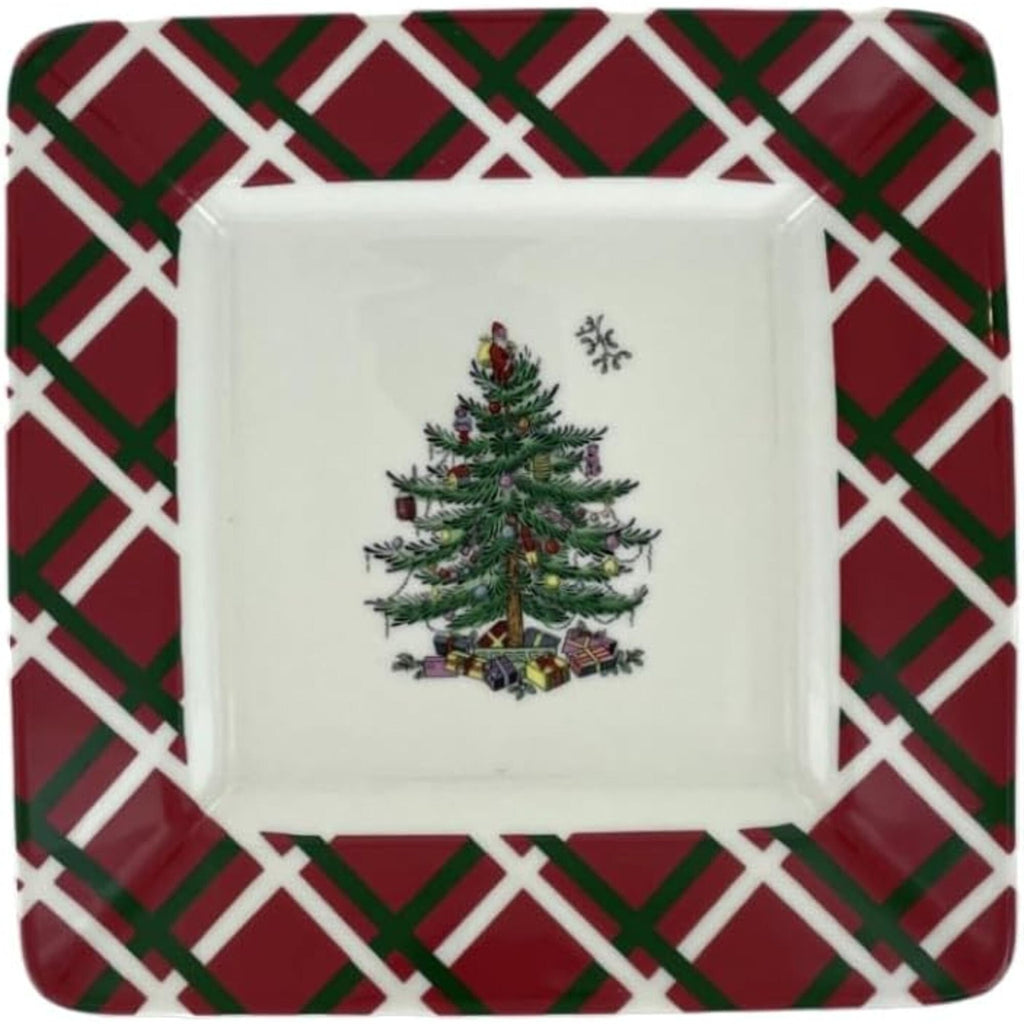 Spode Set of 4 Christmas Tree Square Plates - 7 L x 7 W