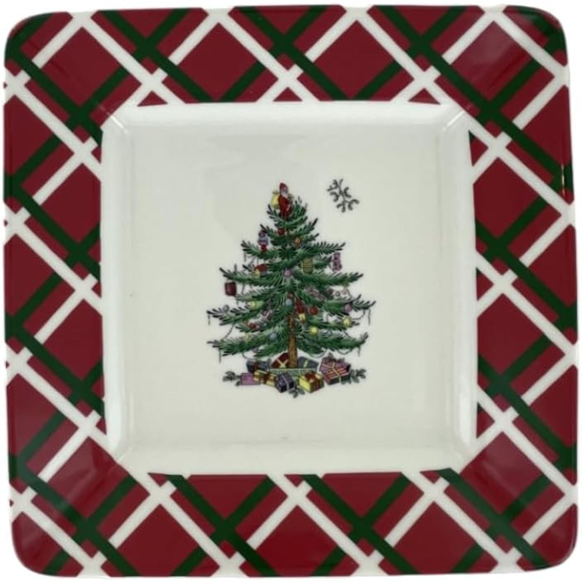 Spode Set of 4 Christmas Tree Square Plates - 7 L x 7 W