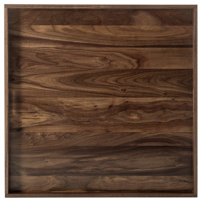KINWELL Square Black Walnut Wood Serving Tray Ottoman Tray with Handles