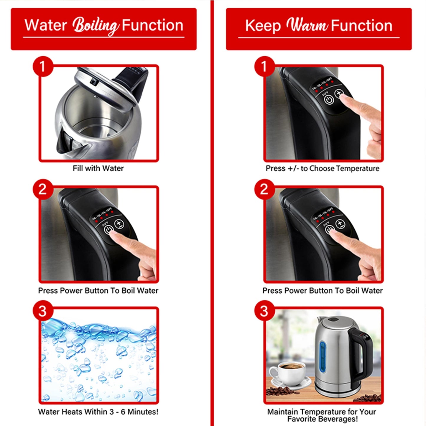 Stainless Steel 7.2 Cup Electric Kettle with 5 Presets