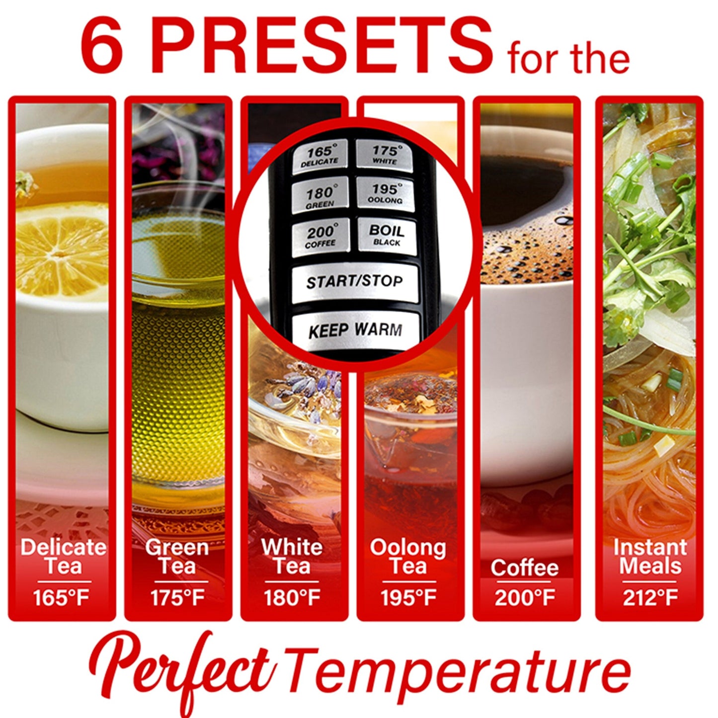 Stainless Steel 7.2 Cup Electric Kettle with 6 Presets